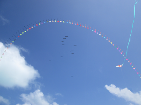 Frigates fly above the kite arch
