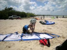 kite boarders assembling kite